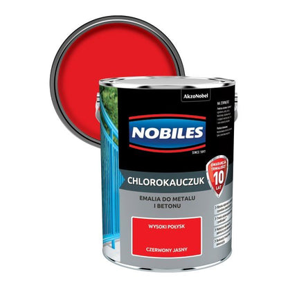 Nobiles klorokautsjuk-emalje til metal og beton, lys rød, 5 l