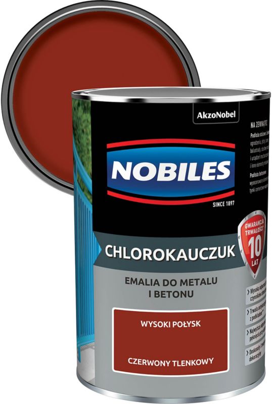 Nobiles klorokautsjuk-emalje til metal og beton i rød okker, 0,9 l