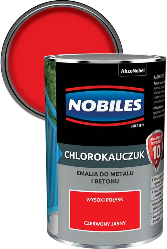 Nobiles klorokautsjuk-emalje til metal og beton i lys rød 0,9 l