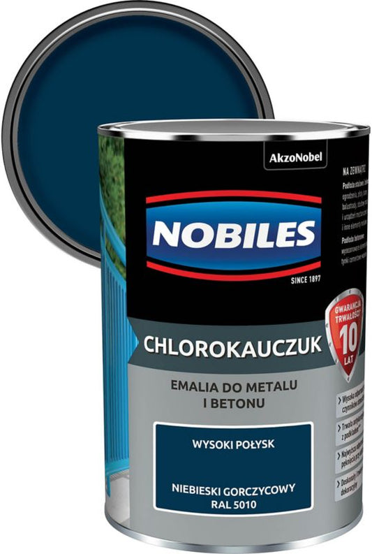 Nobiles klorokautsjuk-emalje til metal og beton i blå sennepsfarve 0,9 l