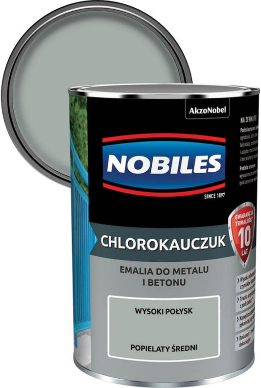 Nobiles klorokautsjuk-emalje til metal og beton i mellemgrå, 0,9 l