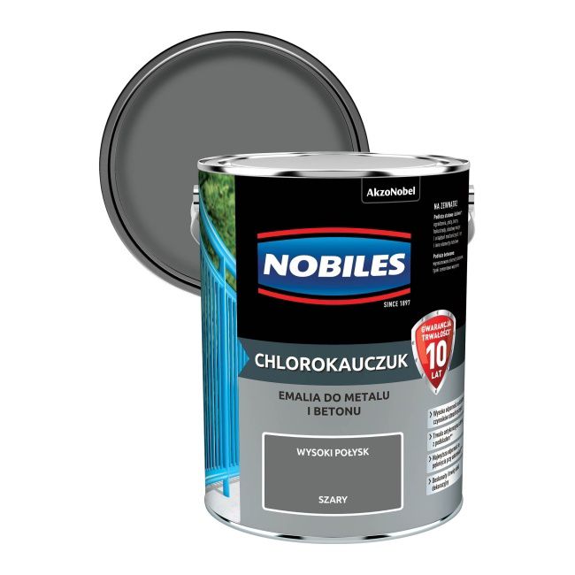 Nobiles klorokaučuk-emalje til metal og beton, grå, 5 l