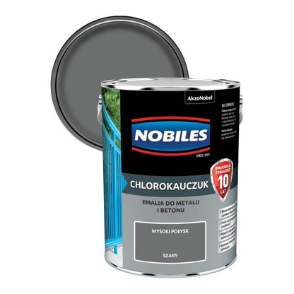 Nobiles klorokaučuk-emalje til metal og beton, grå, 5 l