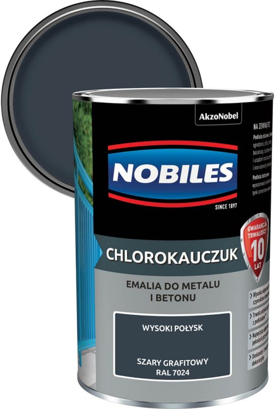 Nobiles klorokaučuk-emalje til metal og beton i grafitgrå 0,9 l