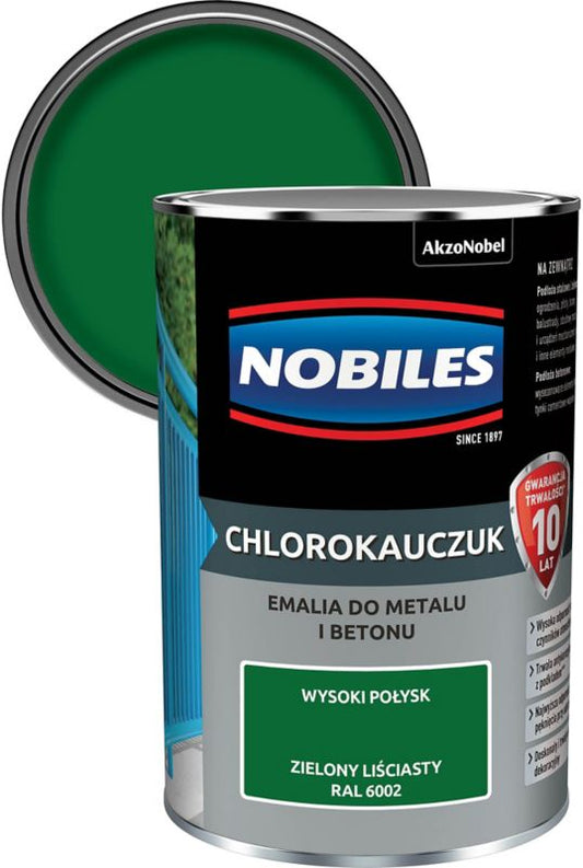 Nobiles klorokautsjuk-emalje til metal og beton i løvgrøn, 0,9 l