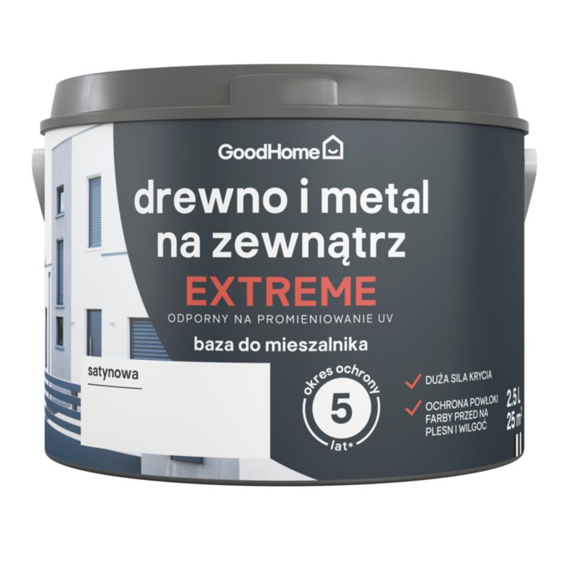 GoodHome udendørs satin-emalje til træ og metal 2,5 l base C