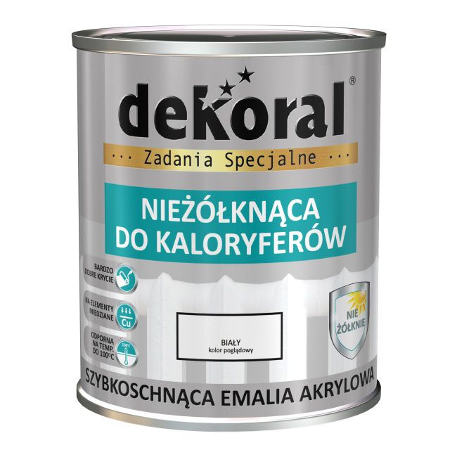 Dekoral radiatoremalje hvid satin, gulner ikke, 0,75 l