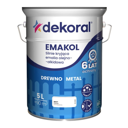 Dekoral Emakol olie-alkyd emalje til træ og metal hvid 5 l