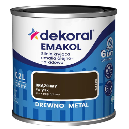 Dekoral Emakol olie-alkydemalje til træ og metal, brun, 0,2 l