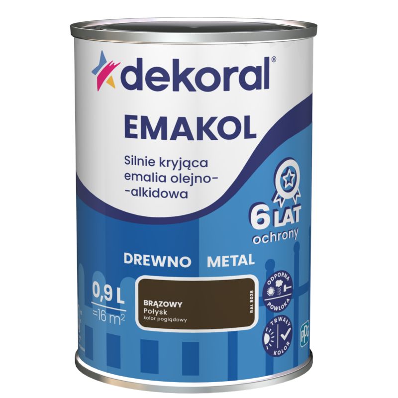 Dekoral Emakol olie-alkyd emalje til træ og metal, brun, 0,9 l