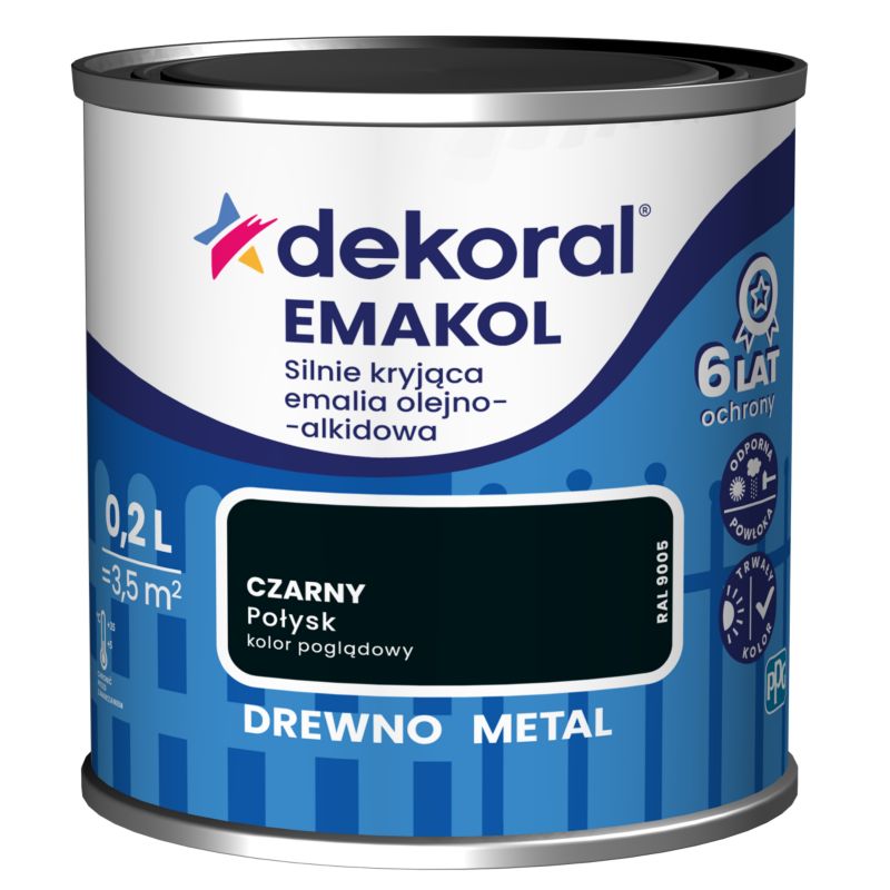 Dekoral Emakol olie-alkyd emalje til træ og metal, sort, 0,2 l