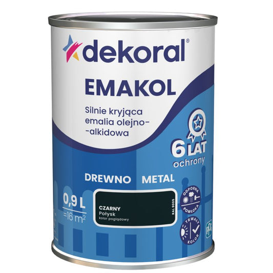 Dekoral Emakol olie-alkyd emalje til træ og metal, sort, 0,9 l