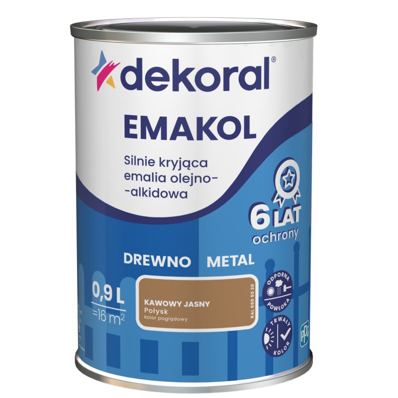 Dekoral Emakol olie-alkyd emalje til træ og metal, lys kaffe, 0,9 l