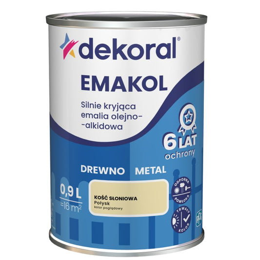 Dekoral Emakol olie-alkydemalje til træ og metal i elfenbensfarve 0,9 l