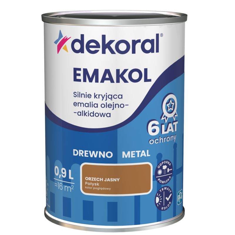 Dekoral Emakol olie-alkyd emalje til træ og metal lys valnød 0,9 l