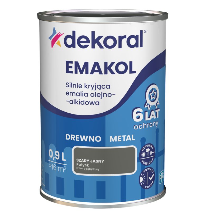 Dekoral Emakol olie-alkydemalje til træ og metal, lys grå, 0,9 l
