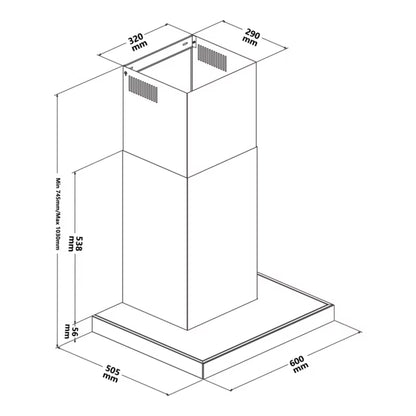 Emhætte T-Form 60 cm Rustfrit Stål og Glas