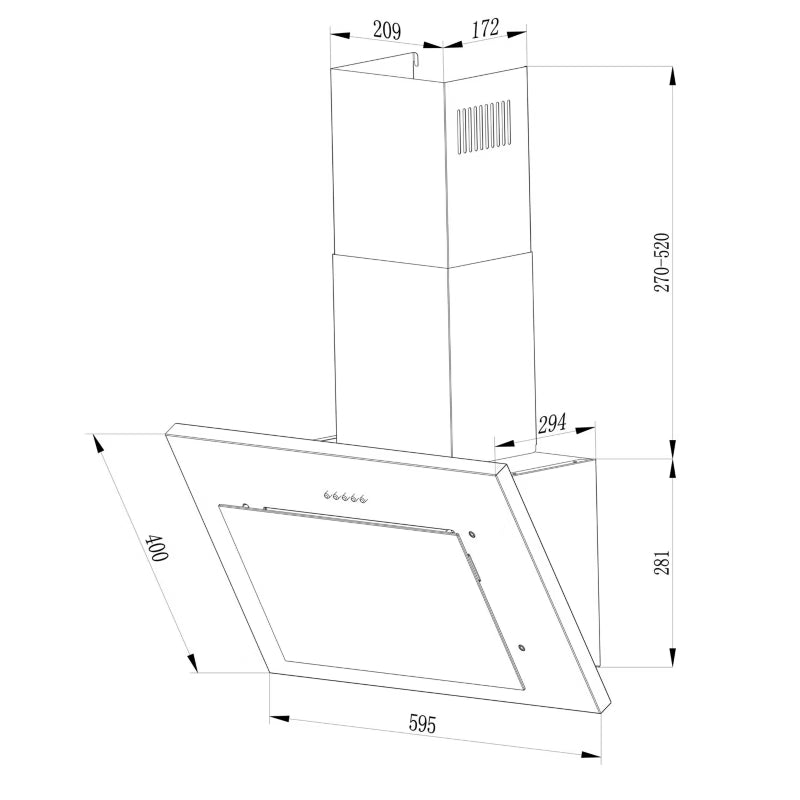 Emhætte Væghængt 60 cm Sort Glas LED BT-215