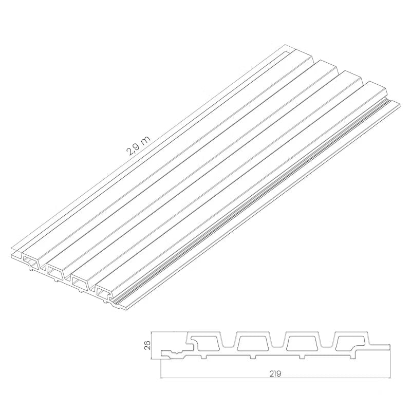 Facadepanel Komposit Trapez 2,9 m Lys Eg og Sort