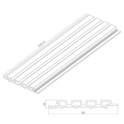 Facadepanel Komposit Trapez 2,9 m Lys Eg og Sort