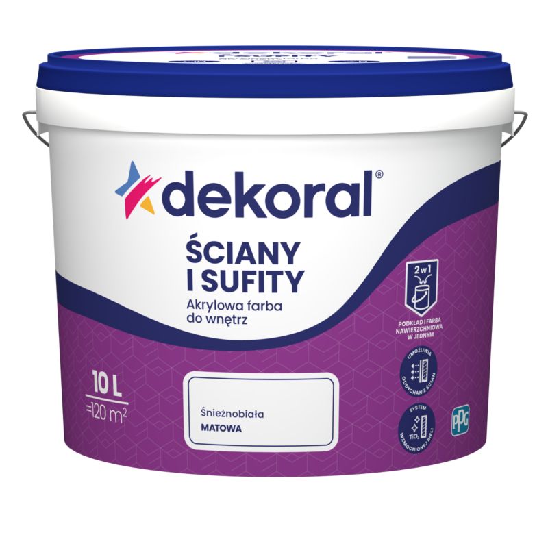 Akrylmaleri til indendørs brug Dekoral Vægge og lofter snehvid mat 10 l