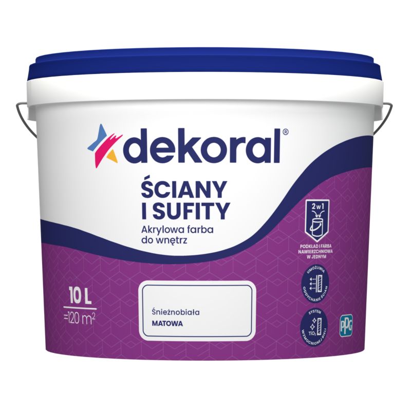 Akrylmaleri til indendørs brug Dekoral Vægge og lofter snehvid mat 10 l
