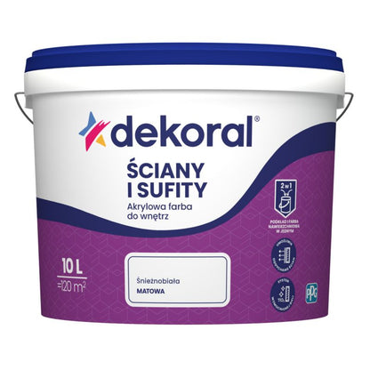 Akrylmaleri til indendørs brug Dekoral Vægge og lofter snehvid mat 10 l