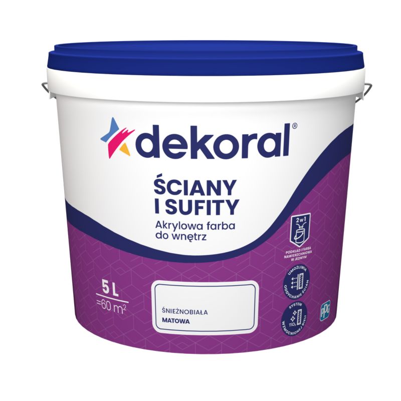 Akrylmaleri til indendørs brug Dekoral Vægge og lofter snehvid mat 5 l