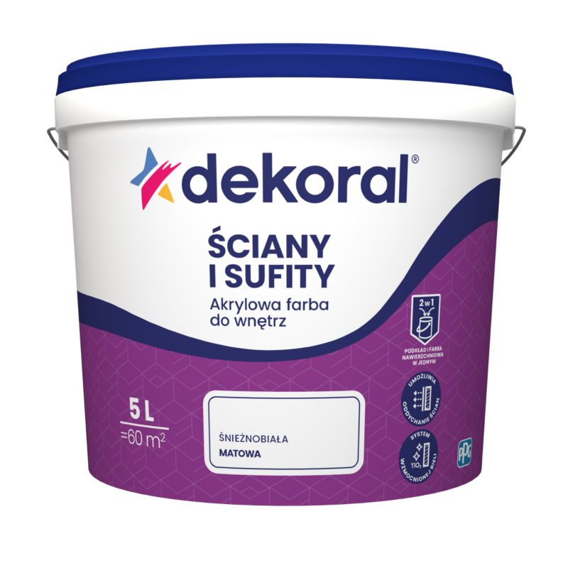 Akrylmaleri til indendørs brug Dekoral Vægge og lofter snehvid mat 5 l