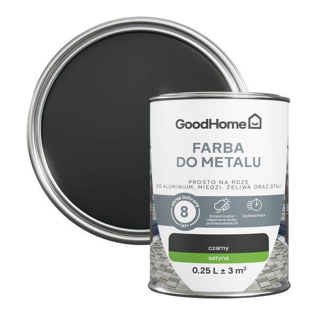 GoodHome antikorrosionsmaling satin sort 0,25 l