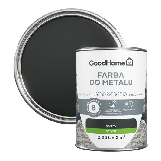 GoodHome antikorrosionsmaling satin sort 0,25 l