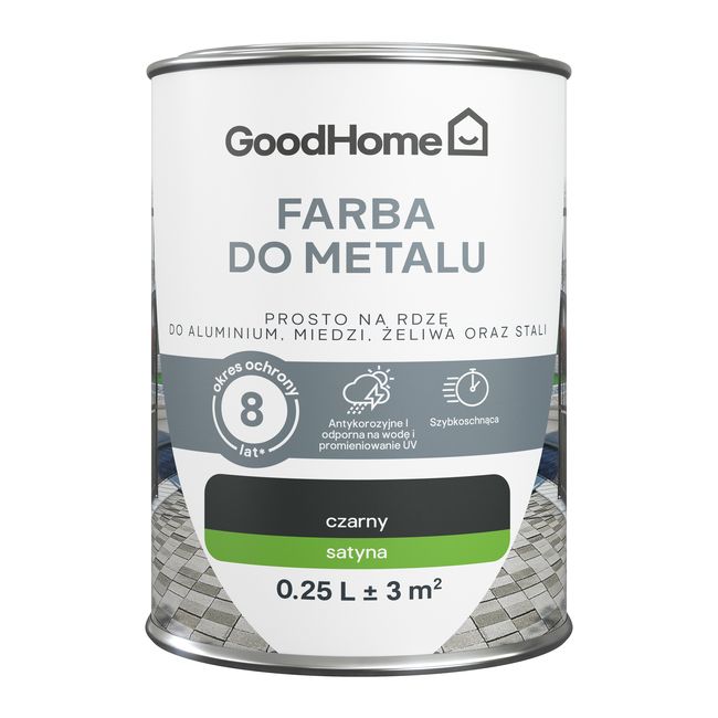 GoodHome antikorrosionsmaling satin sort 0,25 l