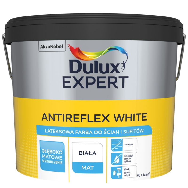 Dulux Expert antirefleks hvid maling 9 l – pletresistent og dybmat finish