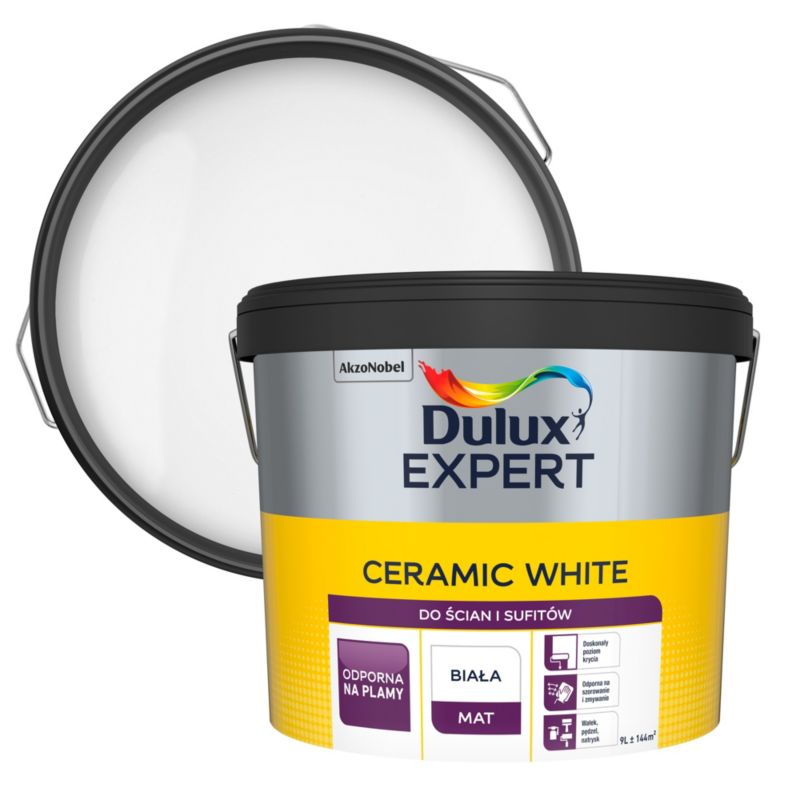 Dulux Expert keramisk pletresistent hvid maling 9 l
