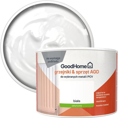 GoodHome hvid satinmaling til radiatorer og husholdningsapparater 0,375 l