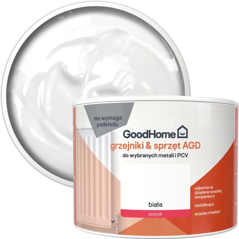 GoodHome hvid blank radiator- og husholdningsapparatmaling 0,375 l