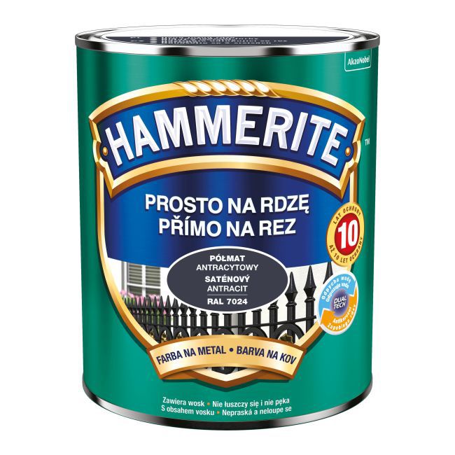 Hammerite halvmat metalmaling i antracit, 0,7 l