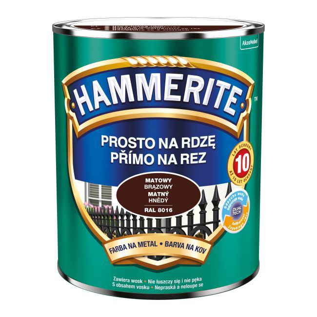 Hammerite metalmaling direkte på rust mat brun 0,7 l