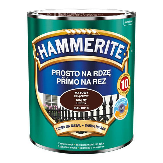 Hammerite metalmaling direkte på rust mat brun 0,7 l