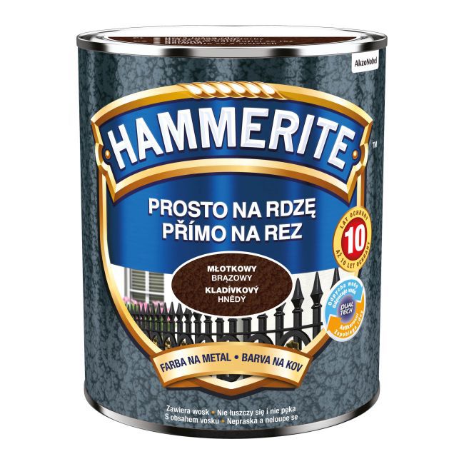 Hammerite metalmaling direkte på rust i hamret brun, 0,7 l
