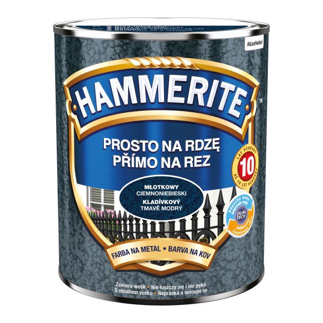 Hammerite metalmaling direkte på rust hammermønstret mørkeblå 0,7 l