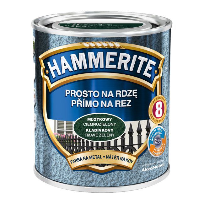Hammerite metalmaling direkte på rust i mørkegrøn hamret finish 0,7 l