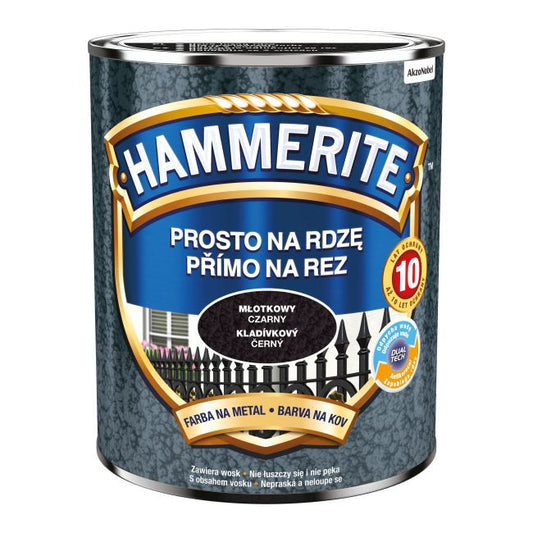 Hammerite metalmaling direkte på rust, hamret sort, 0,7 l