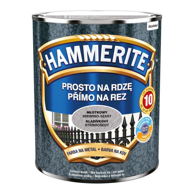 Hammerite metalmaling direkte på rust i hamret sølvgrå, 0,7 l