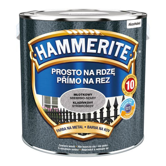 Hammerite metalmaling direkte på rust i hamret sølvgrå, 2,5 l