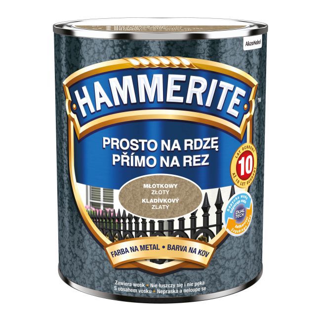 Hammerite metalmaling direkte på rust i hamret guld, 0,7 l