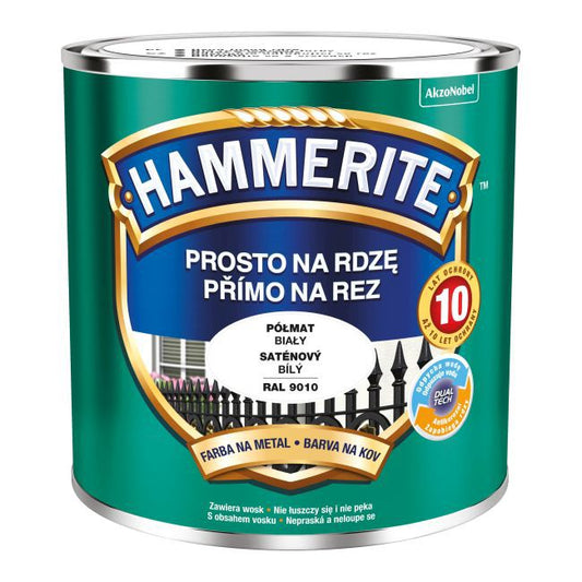 Hammerite metalmaling direkte på rust halvmat hvid 0,25 l