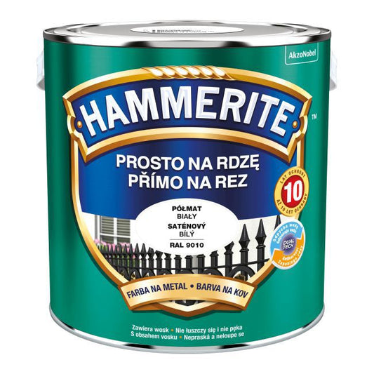 Hammerite metalmaling direkte på rust halvmat hvid 2,5 l