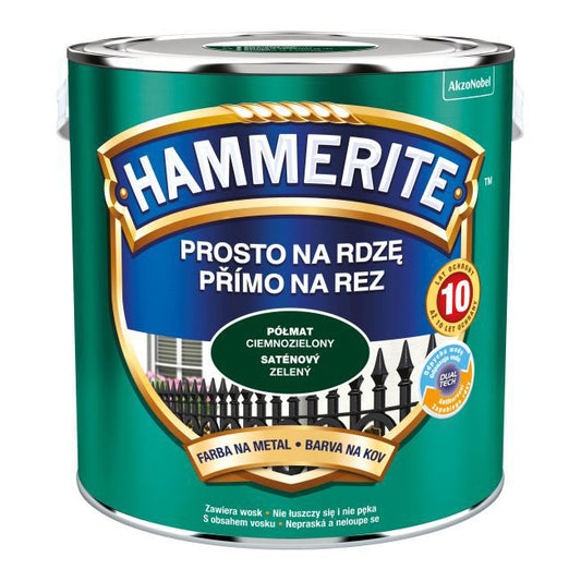 Hammerite metalmaling direkte på rust halvmat mørkegrøn 2,5 l