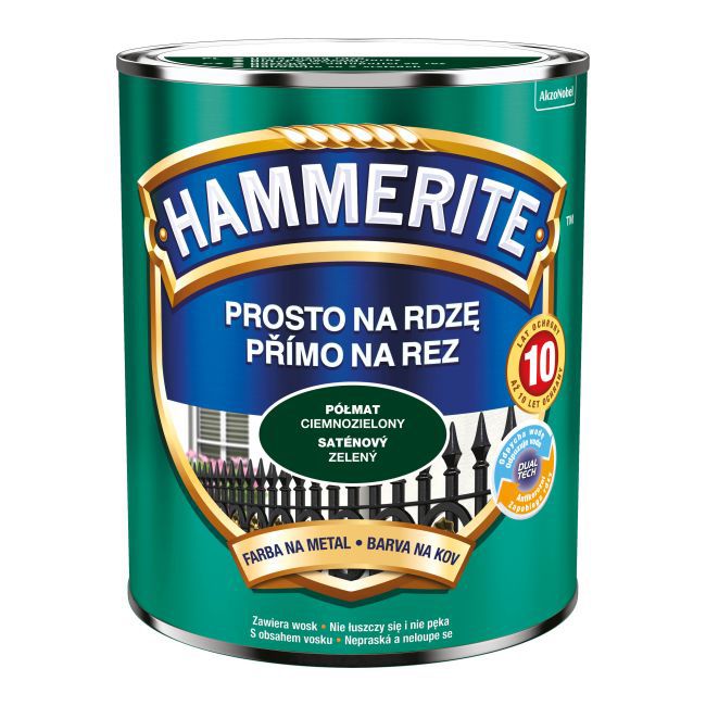 Hammerite metalmaling direkte på rust halvmat mørkegrøn 0,7 l